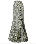 1pcs/lot Women Skirt vintage  Style Retro Mermaid Skirt Vintage Long Ruffle Slim Fishtail Skirt lace-up long print skirt - SS69