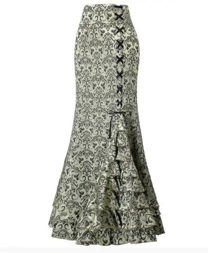 1pcs/lot Women Skirt vintage  Style Retro Mermaid Skirt Vintage Long Ruffle Slim Fishtail Skirt lace-up long print skirt - SS69