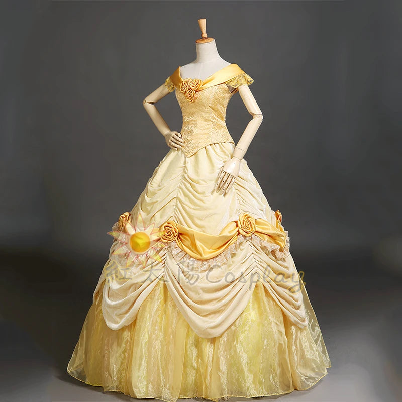 Belle Princess Cosplay Costume Satin Yellow Dress for Women