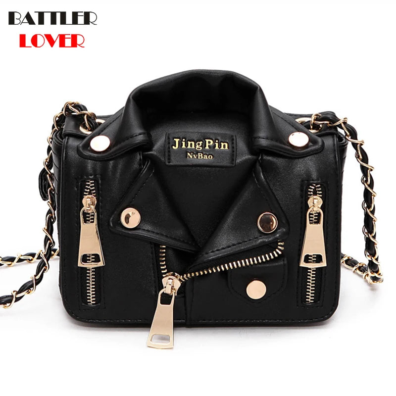 European Brand Design Chain Motorcycle Bags Women Clothing Shoulder Rivet Zipper Jacket Bag Messenger Bag Women Leather Handbags