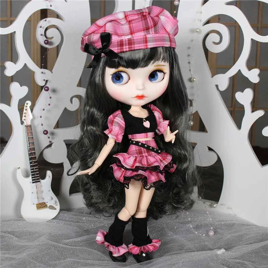 ICY DBS Blyth doll clothes pink dress Berets Plaid skirt anime suit cool outfits cosplay girl
