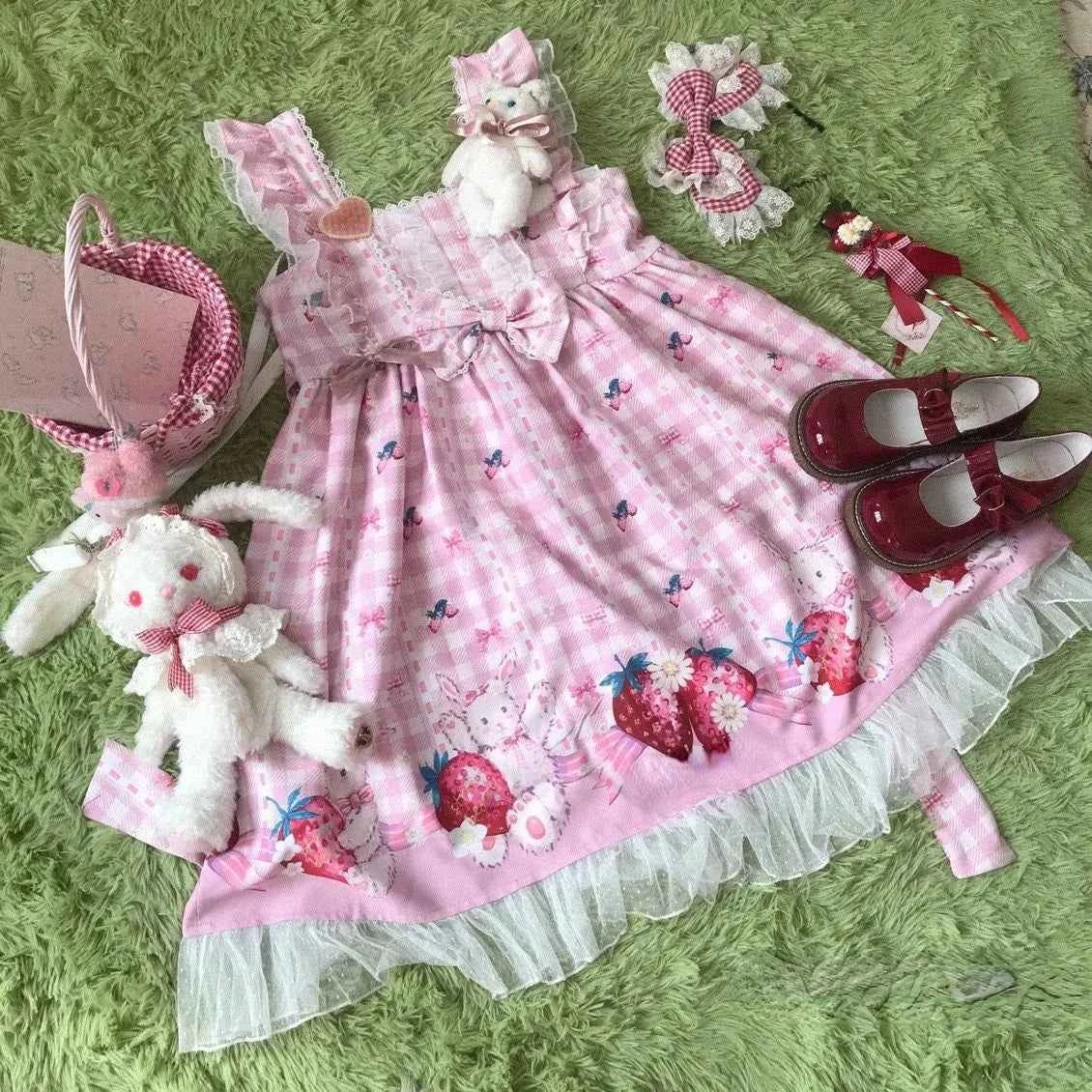 KOSAHIKI Japanese Lolita Dress Girls Strawberry Bunny Jsk Dresses Women Harajuku Sleeveless Cute  2026 Cosplay Vestido