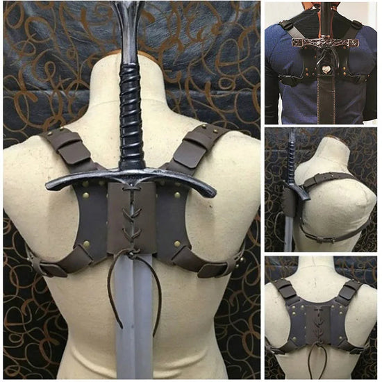 Men Medieval Sword Katana Leather Back Scabbard Viking Sheath Gothic Steampunk Warrior Knight Rapier Holder Hanger Larp Harness SS69