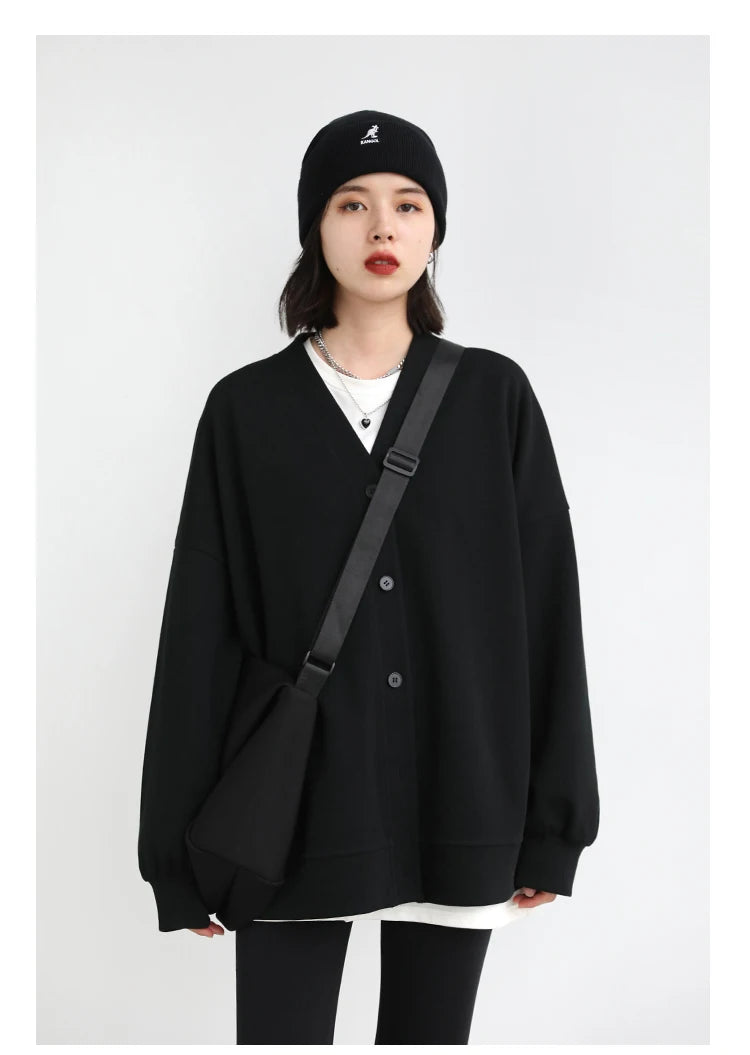 CHIC VEN Korean Autumn Winter Women's Sports Coat Casual Loose V-neck Sweatshirt for Women Thick Warm Tops Office Lady Female