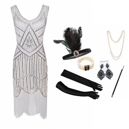 Plus Size XS-4XL Women's 1920s Vintage Sequin Full Fringed Deco Inspired Flapper Dress Roaring 20s Great Gatsby Dress Vestidos SS69