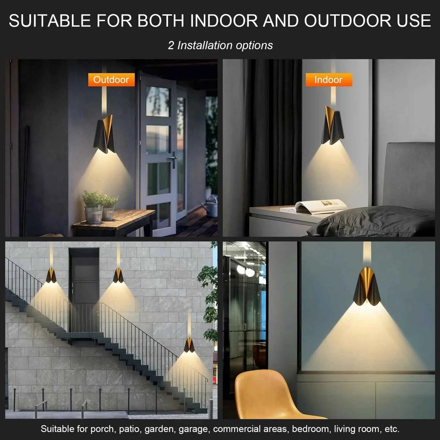 Modern Black Outdoor Wall Lights, 3000K up Down Patio Porch Lights Wall Mount Outdoor Sconces for House Yard Hallway