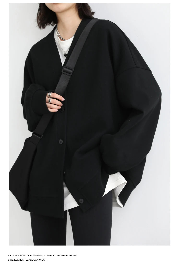 CHIC VEN Korean Autumn Winter Women's Sports Coat Casual Loose V-neck Sweatshirt for Women Thick Warm Tops Office Lady Female
