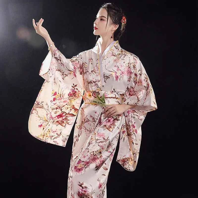Burgundy Traditional Japanese Yukata Kimono Dress for Women Haori Floral  Cosplay Costumes Asian Long Robes Pajamas Clothing