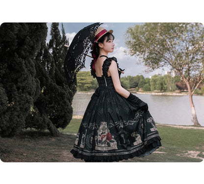 Vintage Lolita Jk Dress Women Black Gothic Bow Ruffles Party Camis Dress Japanese Kawaii Vacation Victorian Sleeveless Vestidos SS69