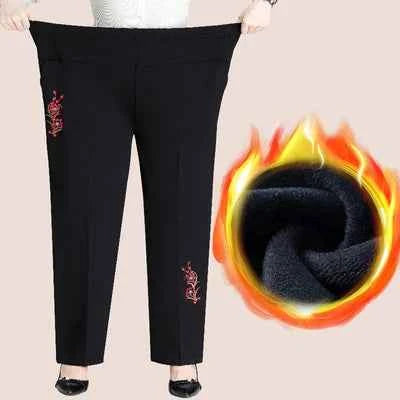Extra Large Size XL-8XL Middle-aged Women Trousers Autumn New High Waist Elastic Casual Pants Winter Thick Velvet Warm Pants 282
