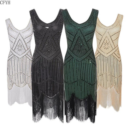 Plus Size XS-4XL Women's 1920s Vintage Sequin Full Fringed Deco Inspired Flapper Dress Roaring 20s Great Gatsby Dress Vestidos SS69