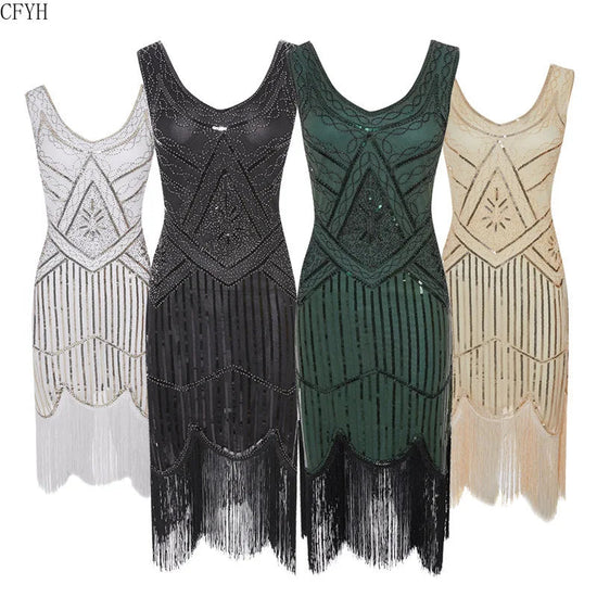Plus Size XS-4XL Women's 1920s Vintage Sequin Full Fringed Deco Inspired Flapper Dress Roaring 20s Great Gatsby Dress Vestidos SS69