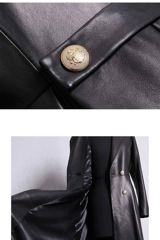 Lautaro Autumn Long Skirted Red Black Faux Leather Trench Coat for Women Double Breasted Elegant Luxury Fashion 4xl 5xl 6xl 7xl