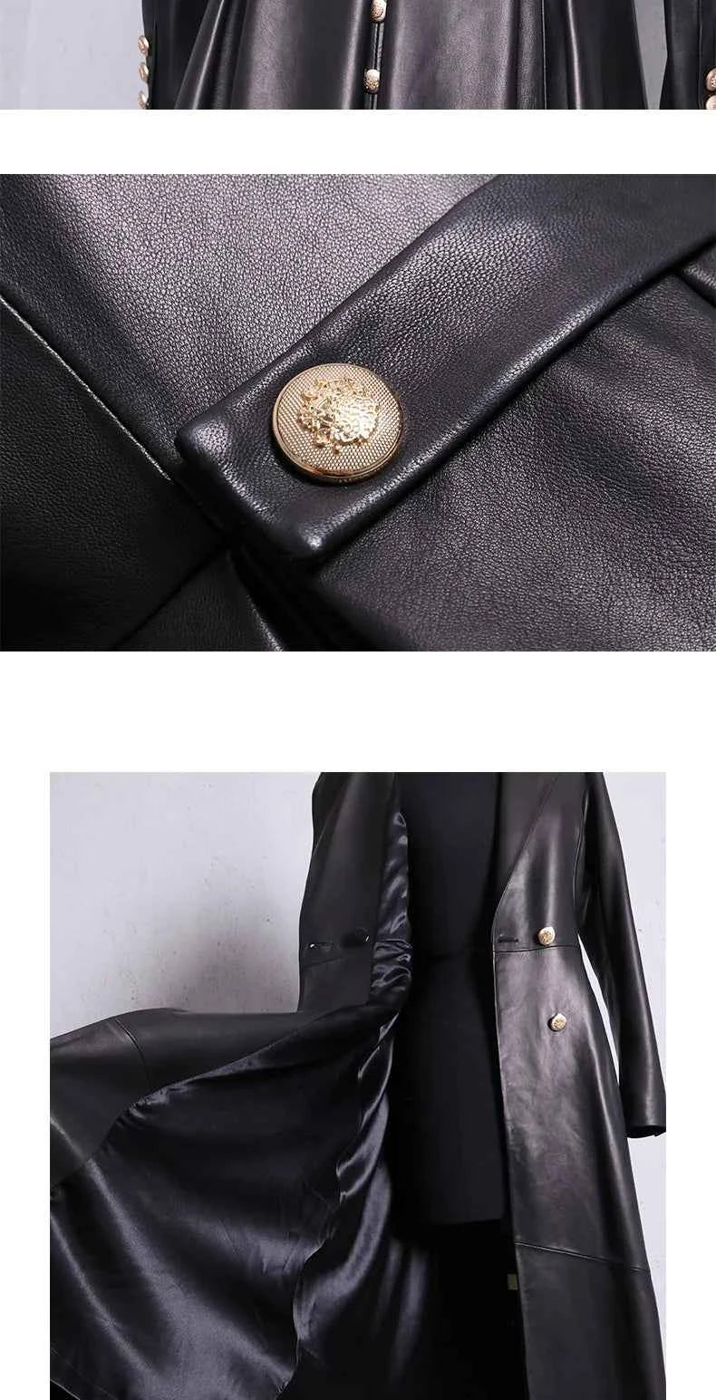 Lautaro Autumn Long Skirted Red Black Faux Leather Trench Coat for Women Double Breasted Elegant Luxury Fashion 4xl 5xl 6xl 7xl