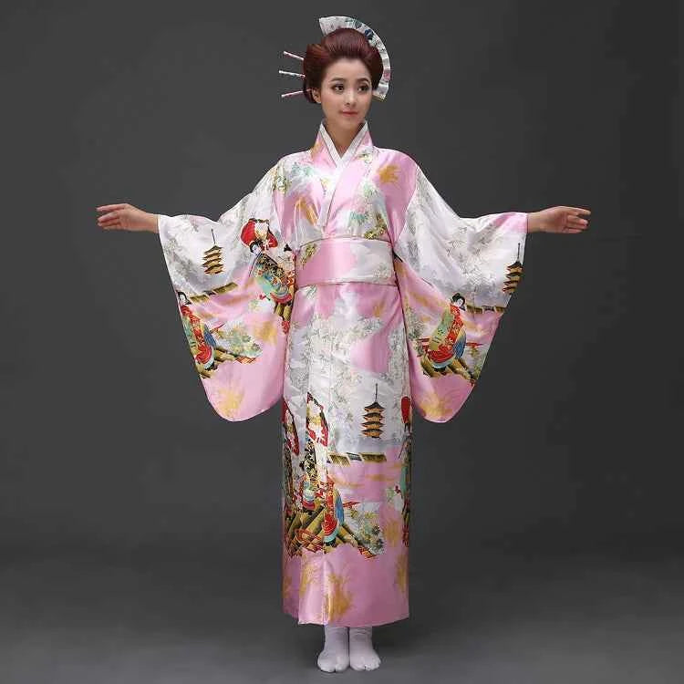 Fashion National Trends Women Sexy Kimono Yukata With Obi Novelty Evening Dress Japanese Cosplay Costume Floral One Size