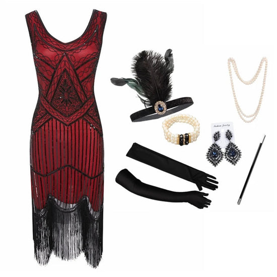 Plus Size XS-4XL Women's 1920s Vintage Sequin Full Fringed Deco Inspired Flapper Dress Roaring 20s Great Gatsby Dress Vestidos SS69