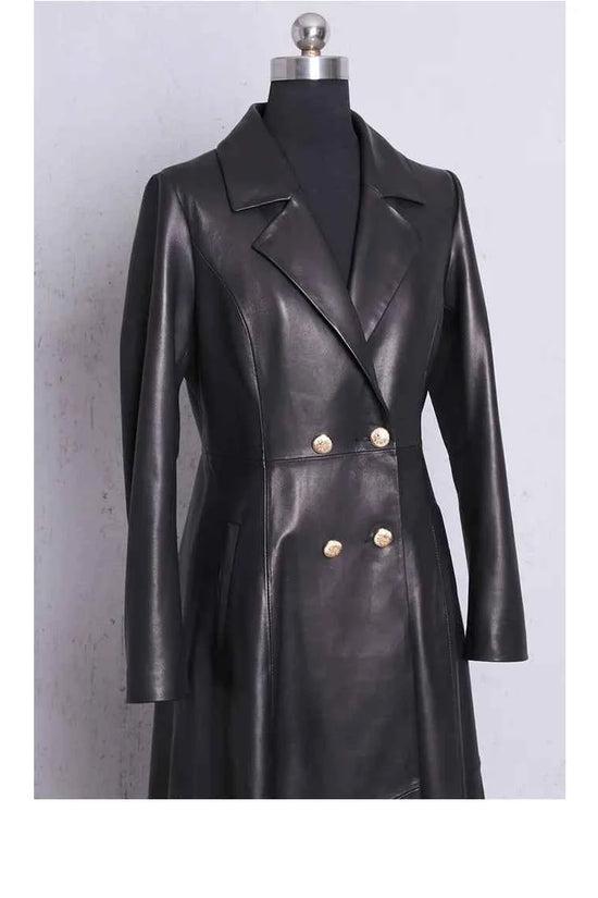 Lautaro Autumn Long Skirted Red Black Faux Leather Trench Coat for Women Double Breasted Elegant Luxury Fashion 4xl 5xl 6xl 7xl