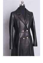 Lautaro Autumn Long Skirted Red Black Faux Leather Trench Coat for Women Double Breasted Elegant Luxury Fashion 4xl 5xl 6xl 7xl