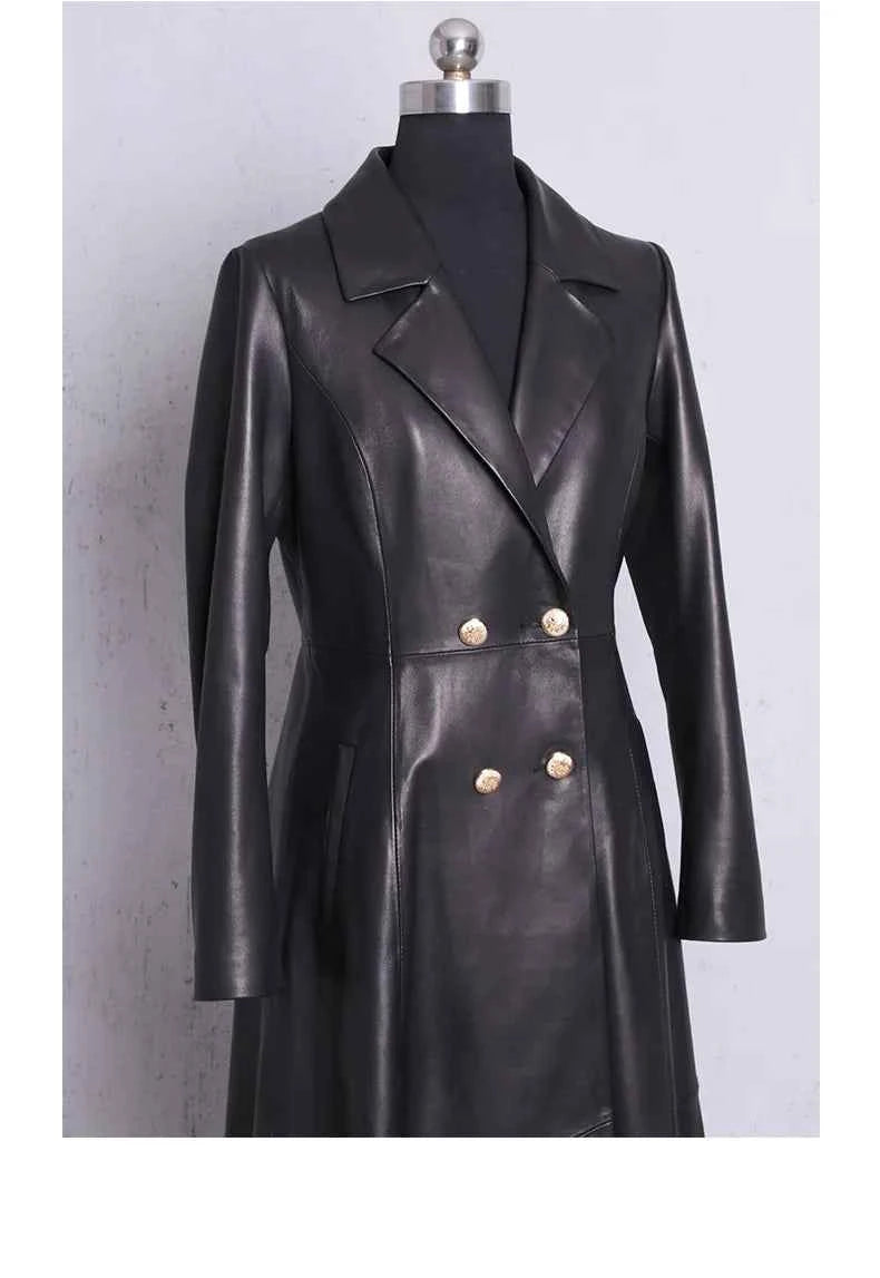 Lautaro Autumn Long Skirted Red Black Faux Leather Trench Coat for Women Double Breasted Elegant Luxury Fashion 4xl 5xl 6xl 7xl