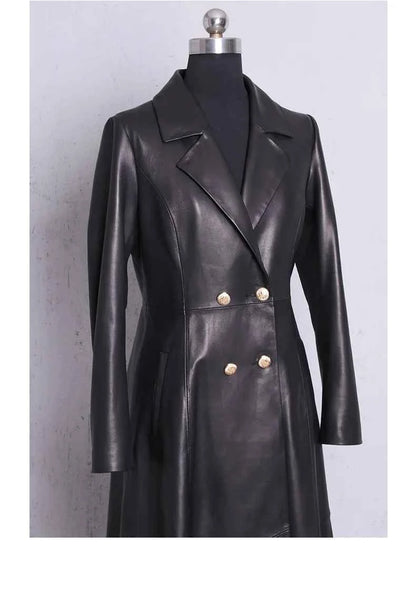 Lautaro Autumn Long Skirted Red Black Faux Leather Trench Coat for Women Double Breasted Elegant Luxury Fashion 4xl 5xl 6xl 7xl