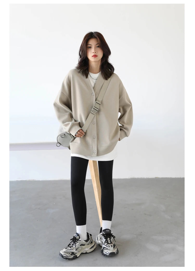 CHIC VEN Korean Autumn Winter Women's Sports Coat Casual Loose V-neck Sweatshirt for Women Thick Warm Tops Office Lady Female