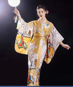 Burgundy Traditional Japanese Yukata Kimono Dress for Women Haori Floral  Cosplay Costumes Asian Long Robes Pajamas Clothing