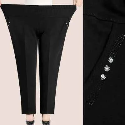 Extra Large Size XL-8XL Middle-aged Women Trousers Autumn New High Waist Elastic Casual Pants Winter Thick Velvet Warm Pants 282