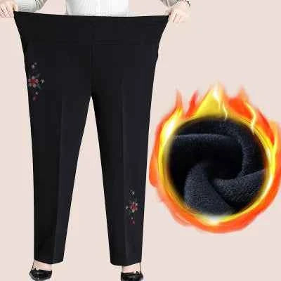 Extra Large Size XL-8XL Middle-aged Women Trousers Autumn New High Waist Elastic Casual Pants Winter Thick Velvet Warm Pants 282