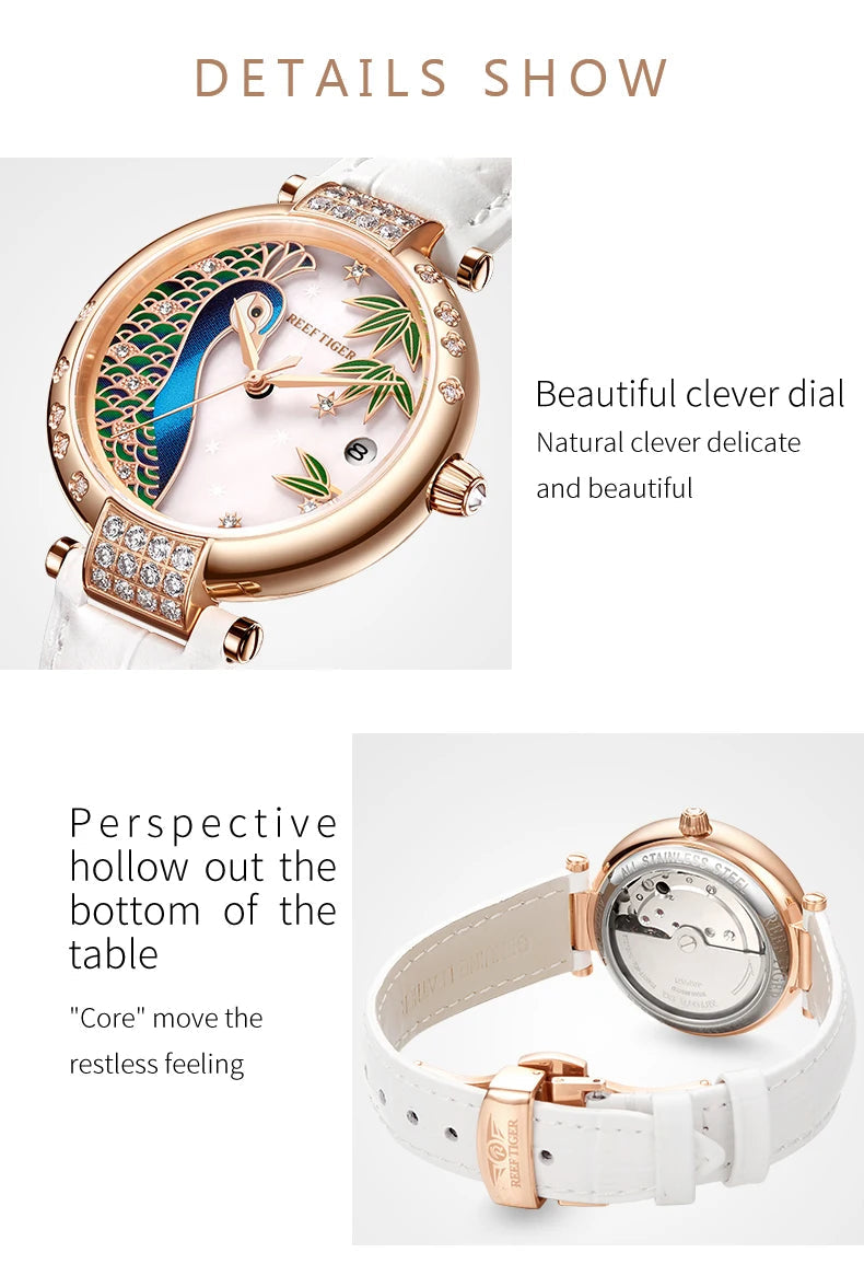 2020 New Reef Tiger/RT Top Brand Elegant Automatic Womens Watch Date Rose Gold Bracelet Watches RGA1587 SS69