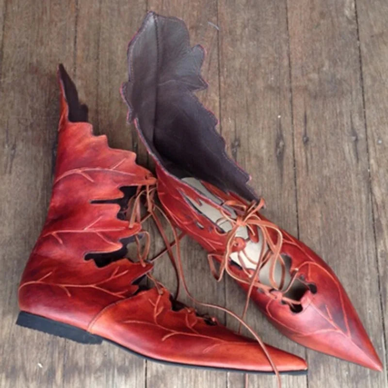 2026 Medieval Gothic Retro Elf Witch Leaves Lace Up Shoes For Women  Men Cosplay Costume Carnival Party Knight Boots Accessories