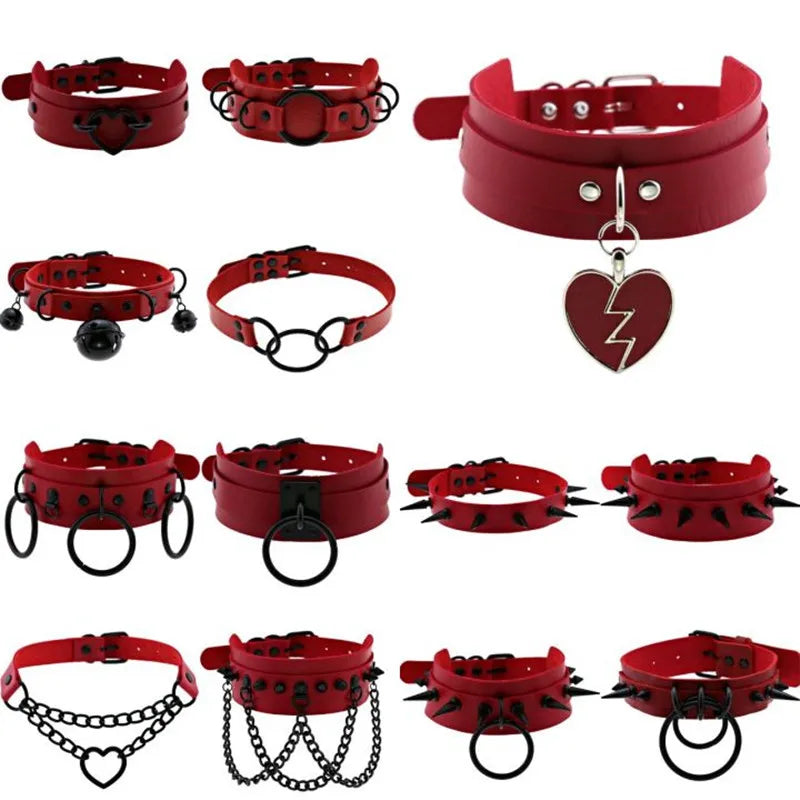 Punk Black Metal Tassel Red Choker Necklace Sexy Spiked Neck Strap Clavicle Collar Men Necklaces Hollween Women Y2K Jeweley Gift SS69