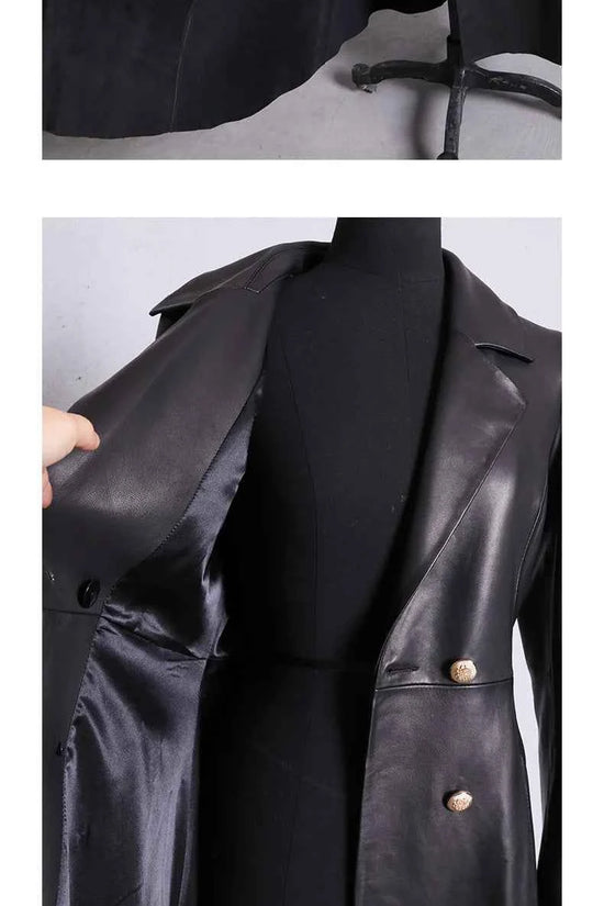 Lautaro Autumn Long Skirted Red Black Faux Leather Trench Coat for Women Double Breasted Elegant Luxury Fashion 4xl 5xl 6xl 7xl