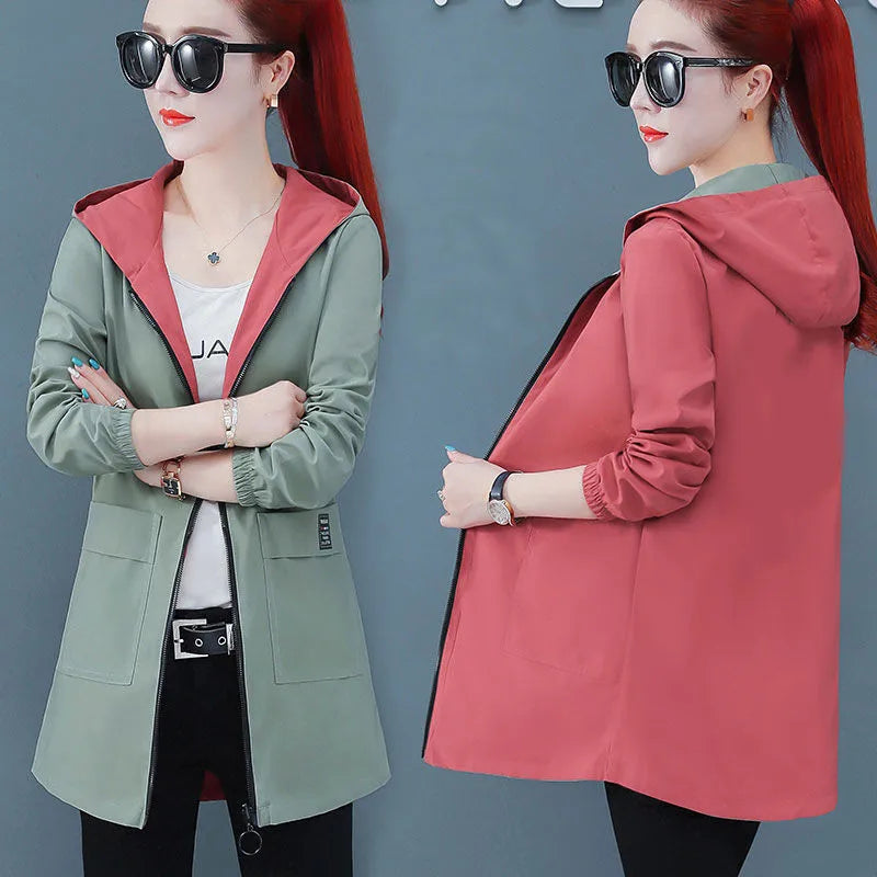 2022 New Spring Autumn Women Jacket Streetwear Hooded Coat Zippers Jackets Windbreakers Female Causal Outerwear 4XL SS69
