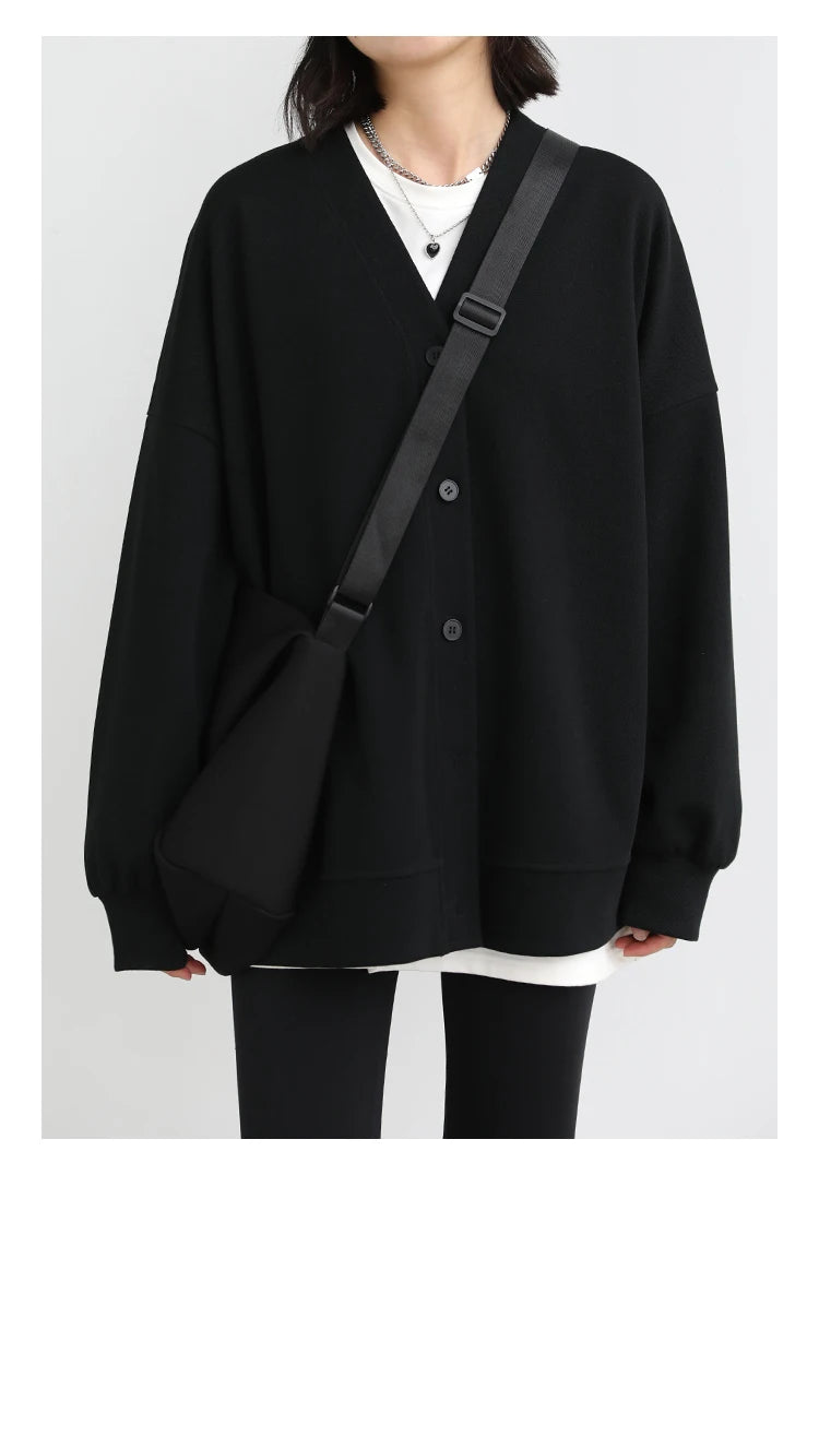 CHIC VEN Korean Autumn Winter Women's Sports Coat Casual Loose V-neck Sweatshirt for Women Thick Warm Tops Office Lady Female