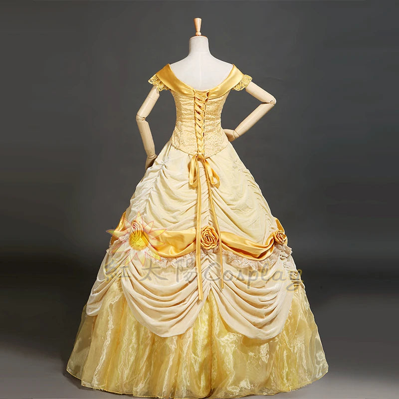 Belle Princess Cosplay Costume Satin Yellow Dress for Women