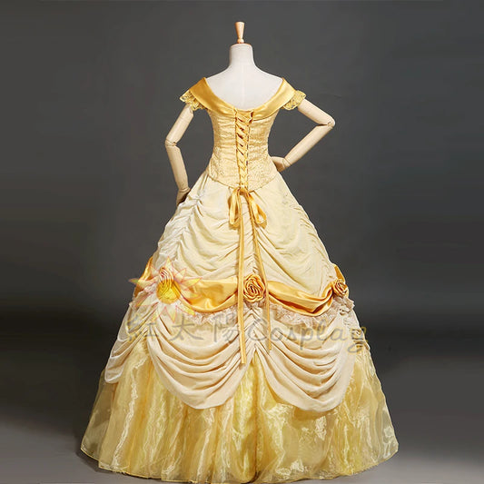 Zebran Zheng Belle Princess Cosplay Costume Satin Yellow Dress for Women
