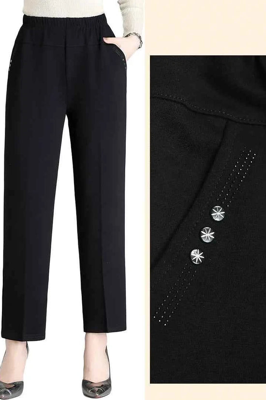 Extra Large Size XL-8XL Middle-aged Women Trousers Autumn New High Waist Elastic Casual Pants Winter Thick Velvet Warm Pants 282