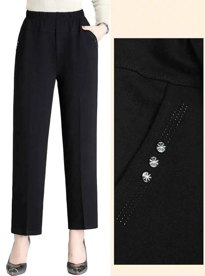 Extra Large Size XL-8XL Middle-aged Women Trousers Autumn New High Waist Elastic Casual Pants Winter Thick Velvet Warm Pants 282