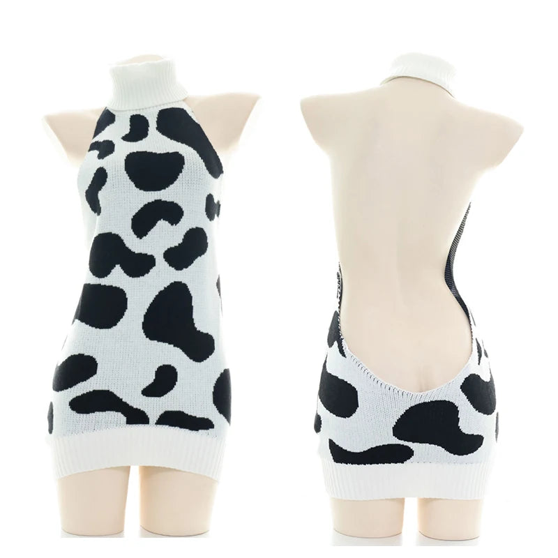 AniLV Cow Print Bikini Set with Maid Apron
