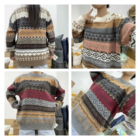Vintage Sweaters Women Pullover Winter Striped Jumpers Korean Style Loose Pullover Knitwear Casual Loose Sweater Pull Femme
