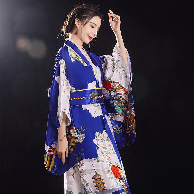 Traditional Japanese Yukata Kimono with Obi - Women's Evening Dress