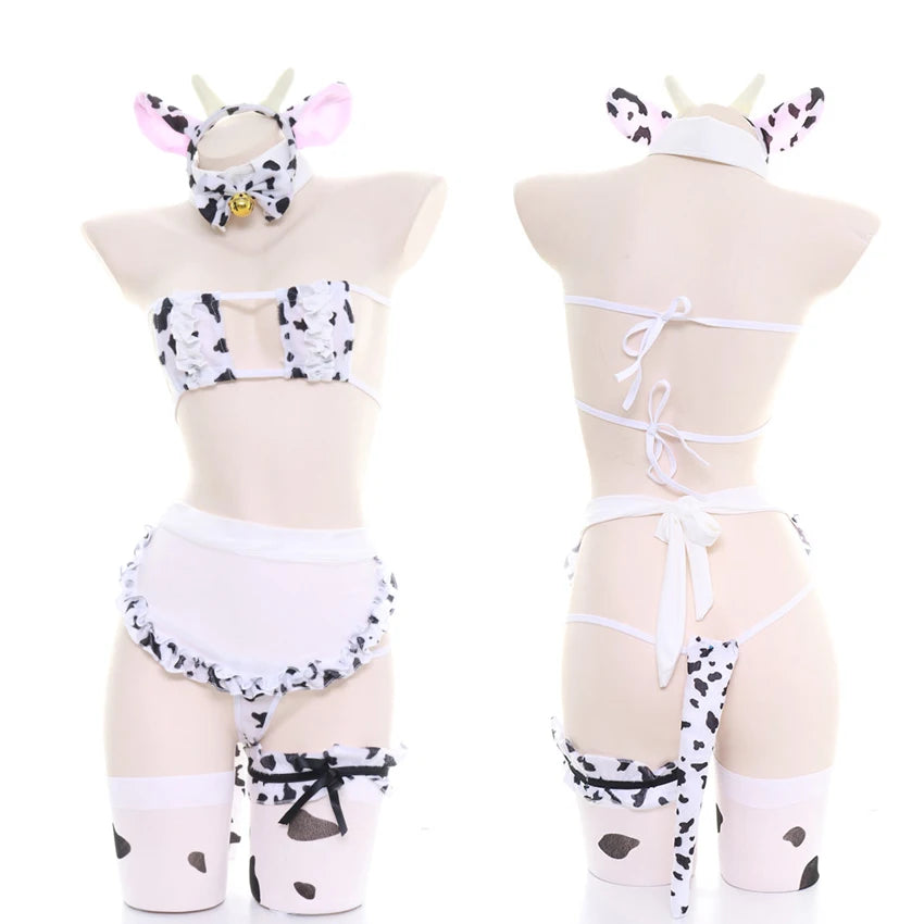 AniLV Cow Print Bikini Set with Maid Apron