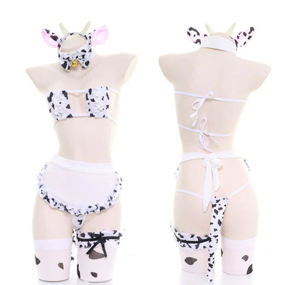 AniLV Cow Series Swimsuit Bodysuit Bikini Maid Unifrom Costume Summer Beach Kawaii Girl Swimwear Skirt Uniform Set Cosplay
