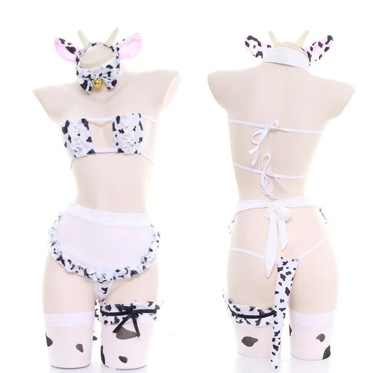 AniLV Cow Series Swimsuit Bodysuit Bikini Maid Unifrom Costume Summer Beach Kawaii Girl Swimwear Skirt Uniform Set Cosplay