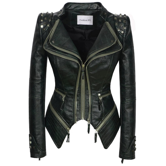 SX women 2019 spring autumn denim rivet punk Short Slim fit jacket motorcycle Windbreaker zipper outerwear SS69
