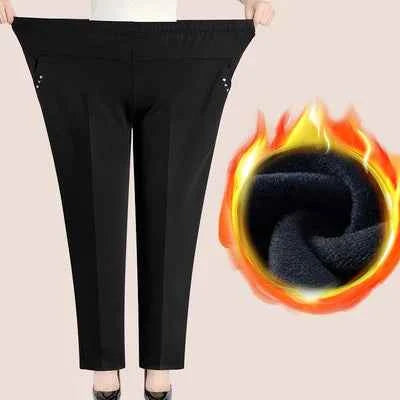 Extra Large Size XL-8XL Middle-aged Women Trousers Autumn New High Waist Elastic Casual Pants Winter Thick Velvet Warm Pants 282