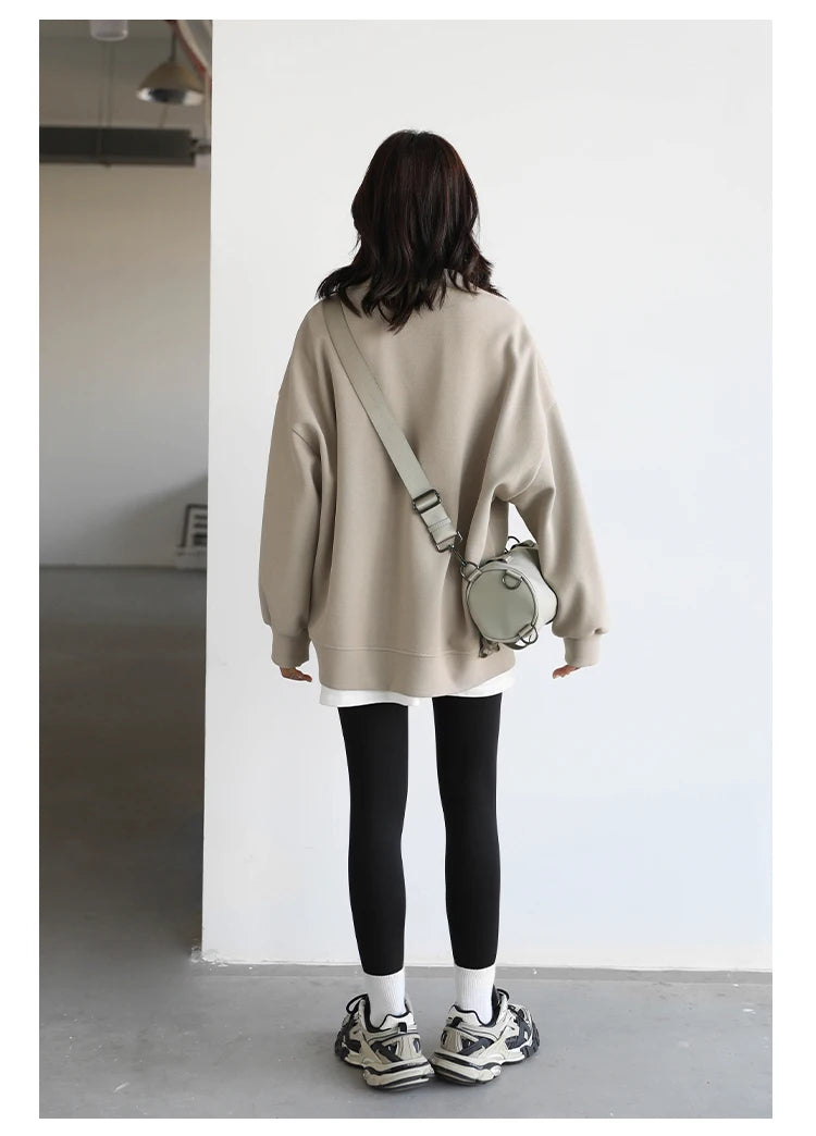 CHIC VEN Korean Autumn Winter Women's Sports Coat Casual Loose V-neck Sweatshirt for Women Thick Warm Tops Office Lady Female