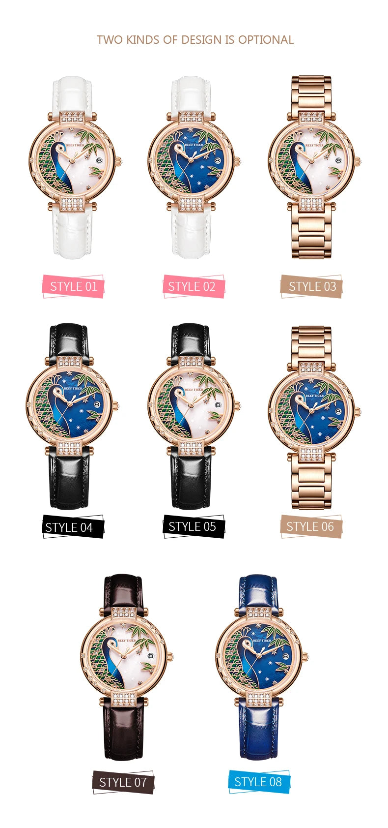 2020 New Reef Tiger/RT Top Brand Elegant Automatic Womens Watch Date Rose Gold Bracelet Watches RGA1587 SS69