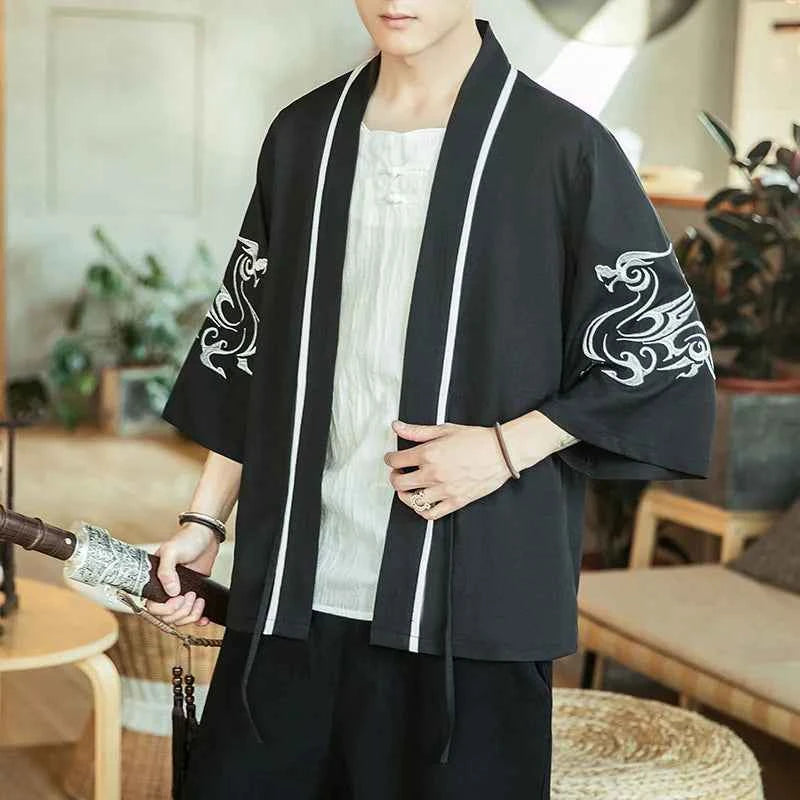Japanese Kimono Traditional Yukata Kimono Cardigan Men Beach Thin Asian Clothes Japan Kimonos Male Fashion Casual Cardigan Shirt