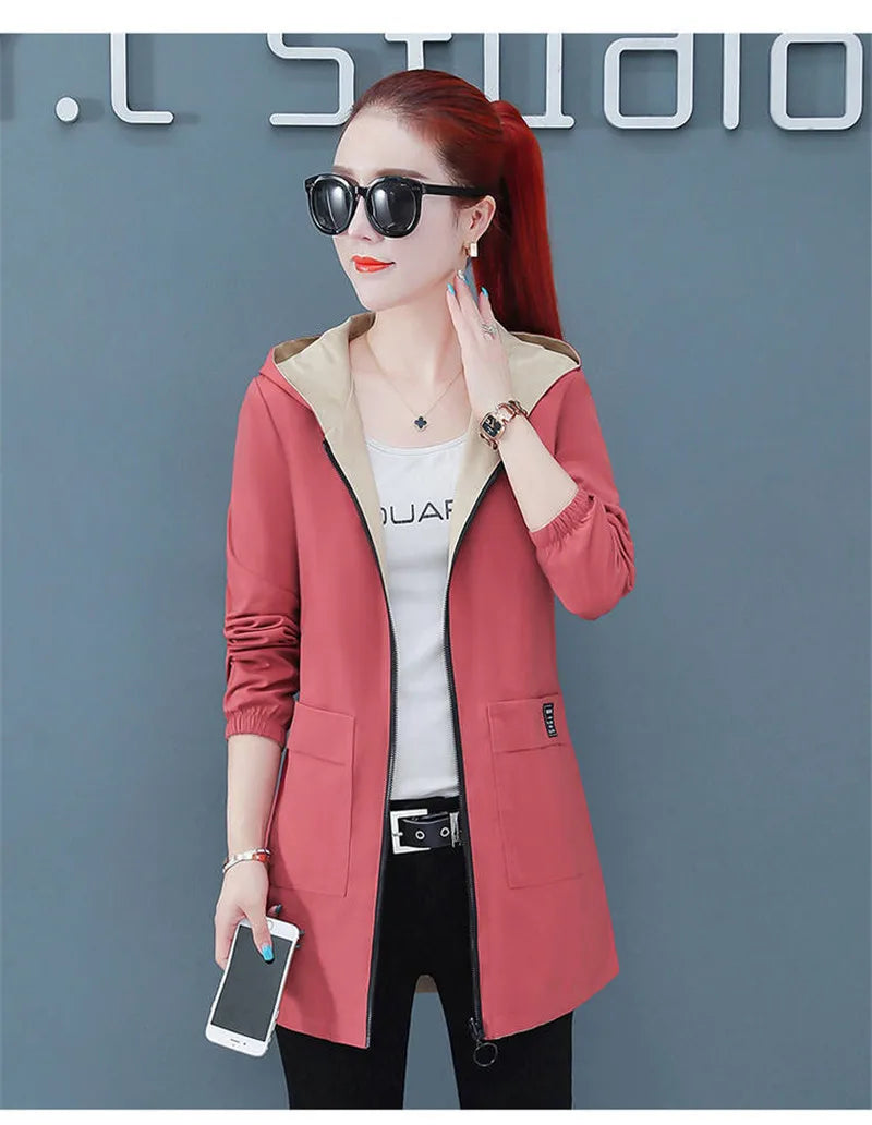 2022 New Spring Autumn Women Jacket Streetwear Hooded Coat Zippers Jackets Windbreakers Female Causal Outerwear 4XL SS69